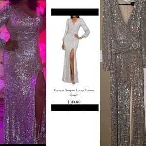 XSCAPE Sequin Long Sleeve Gown (only worn once)